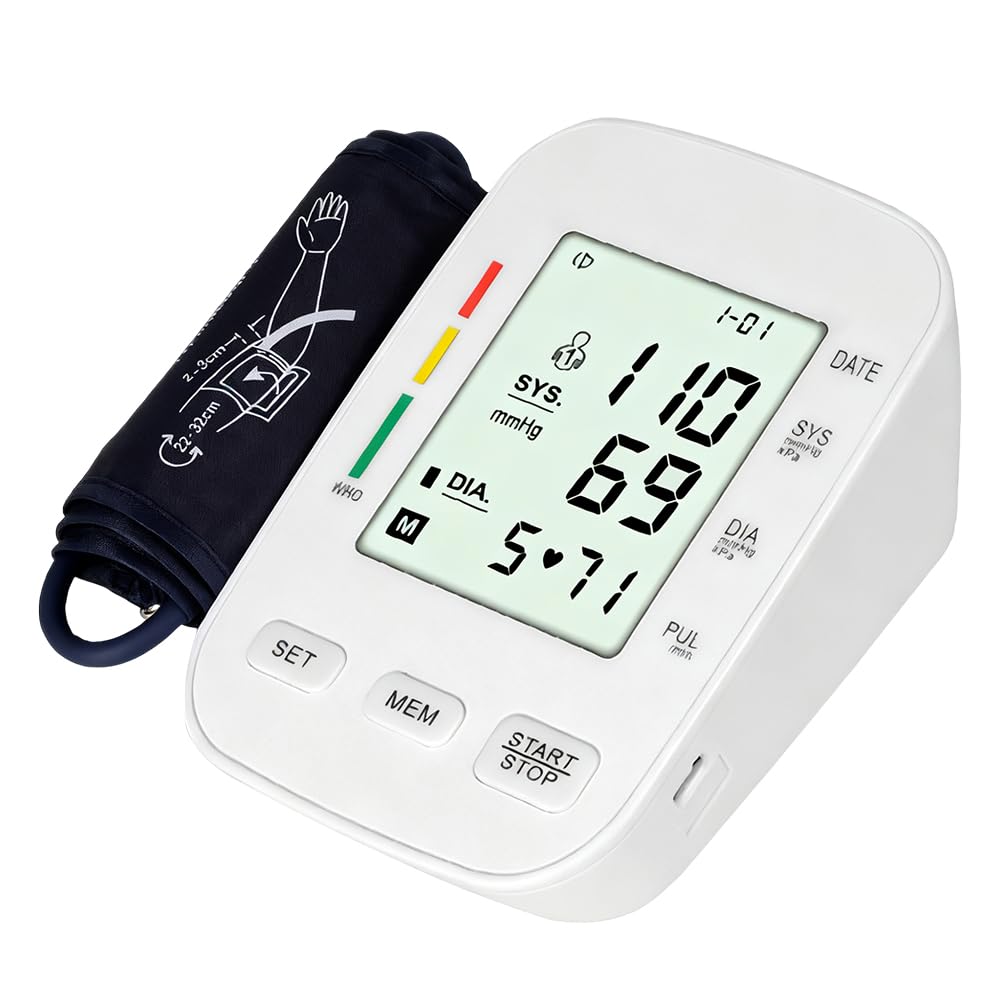 Tensiometre Bras Professionnel, Réglable 22-32 cm Tension Arterielle Bras, Détection De Pulsations Cardiaques Irrégulières, Appareil Pour Mesurer La Tension Convient aux Adultes Et aux Seniors Blanc