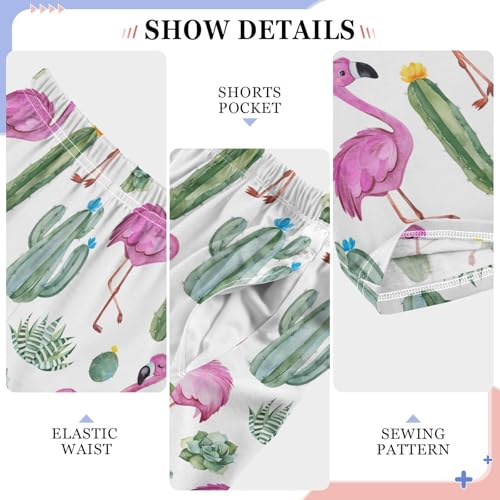 Flamingo Cactus Boys Long Pants Soft Trousers Elastic Waist Kids Lounge Bottoms with Pockets S-XL4