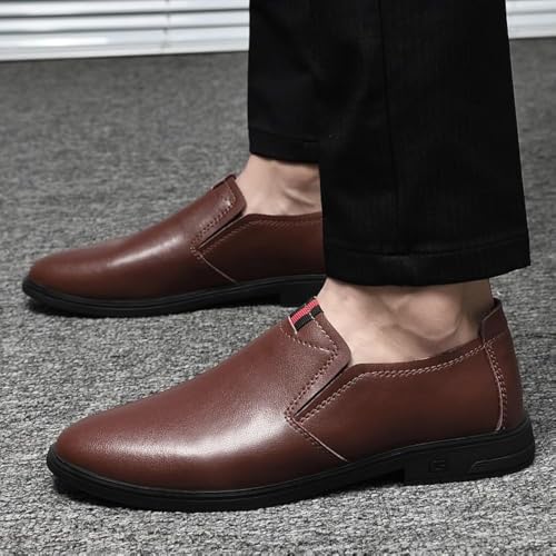 Men's Handmade Genuine Cow Leather Loafers Slip-On Italian Dress Shoes Round Toe Business Casual Formal Wear2