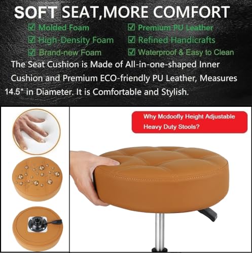 Image of Adjustable Heavy Duty Stool - Rolling Stools with Locking Caster Wheels - Swivel Stools Backless Chair for Home Kitchen Office Shop Tattoo Lash Tech Pedicure (Camel, Height 22 to 30 in)