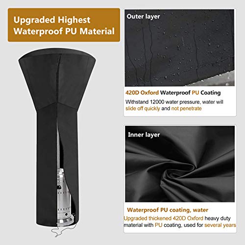 YEECHUN Upgraded Patio Heater Cover, 89\'\'H x 35\" D x 19\" B, 420D Oxford Fabric Waterproof Standup Round Heater Cover for Outdoor Heaters, PU Coating, Anti-UV, Windproof, Anti-Dust