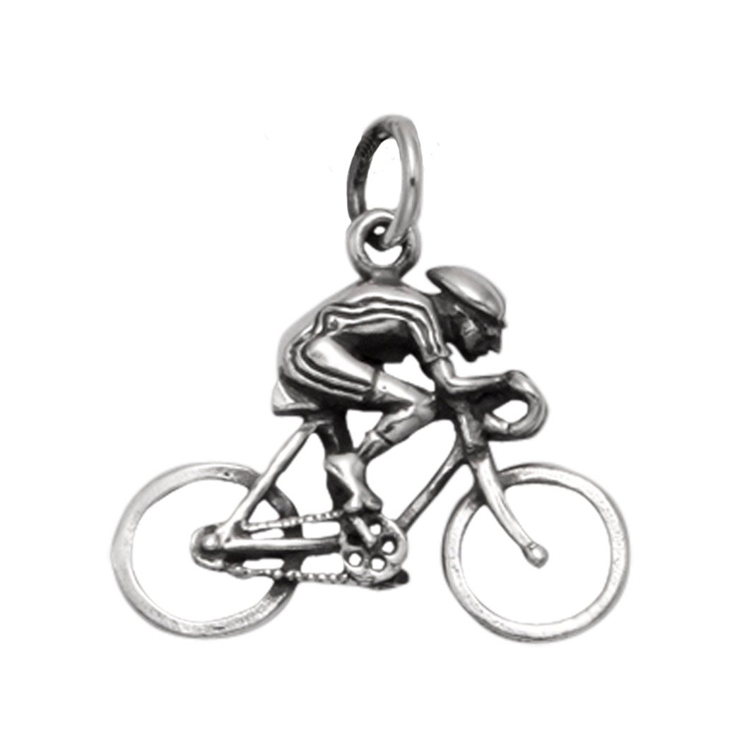 Sterling Silver Road Bike w/Racer Pendant/Charm
