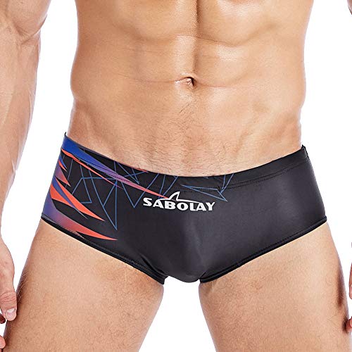 SABOLAY Men Swimwear Bikini Swim Briefs Board Shorts Surf Boxer Trunks XL Black/Red