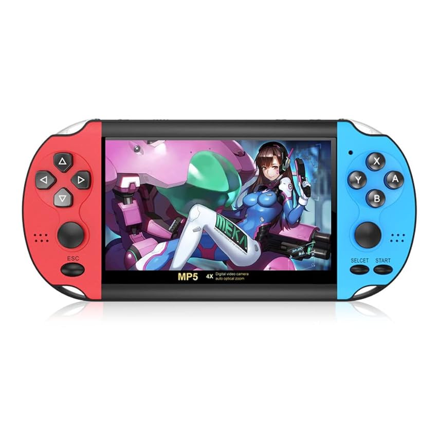 Immagine del prodotto HLF 4,3 pollici console per videogiochi a colori con doppio joystick 3000 giochi integrati supportano arcade e altri 10 simulatori musica video AV OUT batteria al litio ricaricabile (Blu-Rosso)