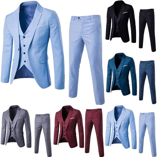 Mens 3 Piece Slim Fit Tuxedo Set, One Button Shawl Collar Solid Color Jacket Vest Pants, Stretch Suits Men, Complete Outfits2