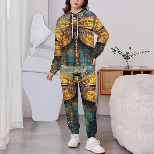 Boys Girls 2 Piece Sets Hoodie and Pants Sweatshirt Set 2 Pieces for Kids, Dragonfly Galaxy Universe2