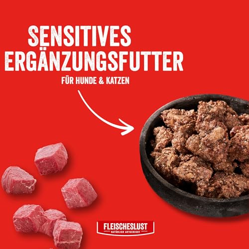 Fleischeslust Nassfutter für Hunde & Katzen | Steakhouse Rind pur (6x800g) | Reinfleisch-Dosen | Monoprotein | Ergänzungsfutter | getreidefrei | sensitiv