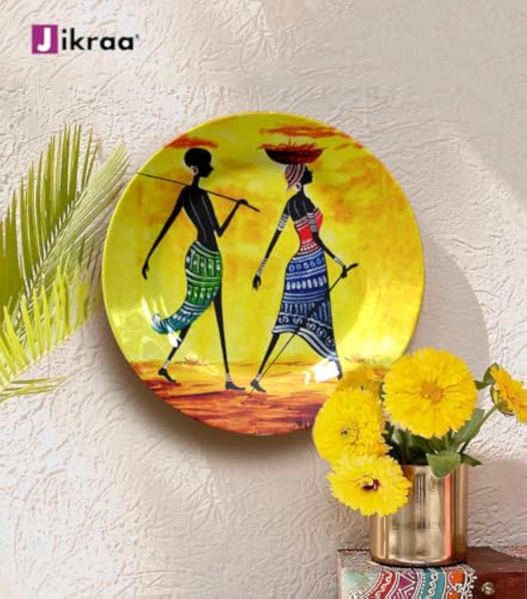 Tribal Art Ceramic Decorative Plate Set with Stand and Hook