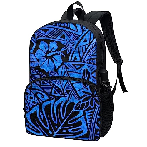 AmzPrint Polynesian Hibiscus Print Backpack Hawaiian Tropical Floral Bookbags For Teenage Girls Blue Elementary School Bags2