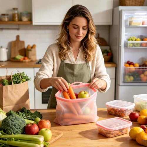 Bolsas de silicona reutilizables para llevar frutas y comida de camping o a la oficina 3
