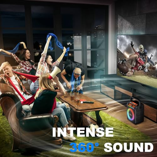 Image of Karaoke Machine with 2 Wireless Microphones, Portable Bluetooth Speaker with Bass /Treble Adjustment, PA System with Remote Control, LED Light, Support REC /FM /AUX /USB /TF for Home Party, Orange