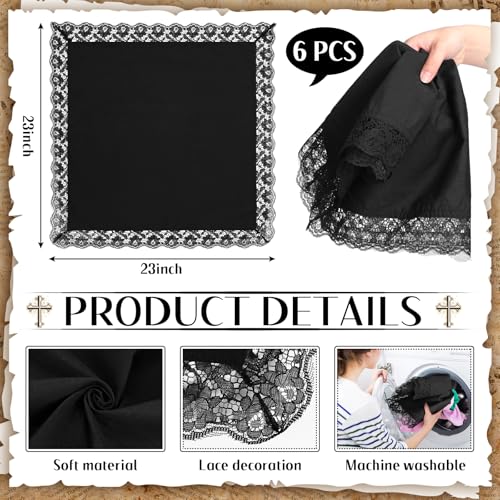 6 Pack 23'' Lap Scarf for Women Church with Lace Lap Scarves Ladies Cotton Handkerchief for Skirts Church Office2
