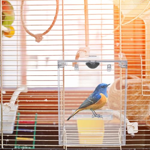 Image of Happyyami Hanging Bird Bath Box for Cage Parrot Cage Bath Multifunctional Bird for Parakeet Cockatiel and Small Birds Space-Saving Birdcage Accessories 6.49 X 5.11 X 5.11 in