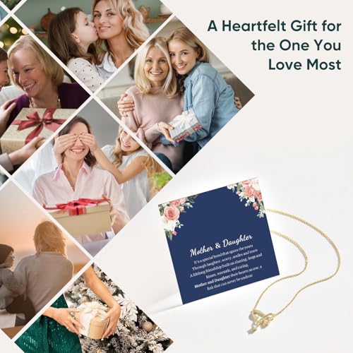 Image of Gifts for Mother Daughter Necklace -14K Gold Plated Interlocking Circles Zirconia Pendant Necklace, Dainty Mom Necklace for Women, Birthday Mother's Day Jewelry Gift for Her