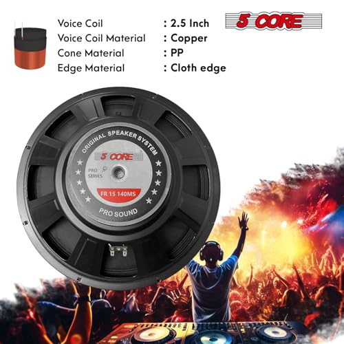 5 core 15 inch subwoofer speaker 250w rms full range pa dj sub woofer speakers 8 ohm deep bass replacement component subwoofers for pro audio use - fr 15 140 ms