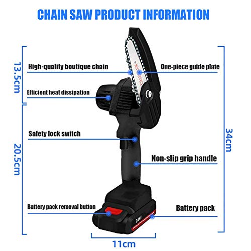 Mini Kettensäge mit Akku 4 Zoll Akku handkettensäge Einhand Elektrische Säge mit 2 Akku und 2 Ketten für Gartenbaum AST… – Bild 7