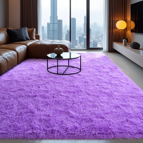 Purple Area Rugs for Bedroom Living Room, 5x7 Soft Fluffy Fuzzy Shag Plush Furry Carpet, Large Indoor Floor Mat for Kids Nursery Home Dorm Office Decor Aesthetic