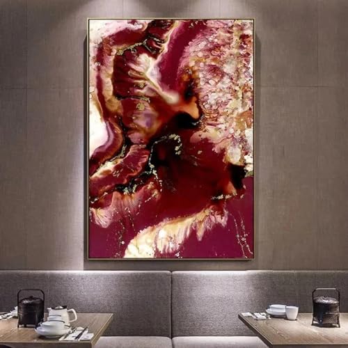 Toile fleur bleue marbre rouge paysage abstrait 40x60cm