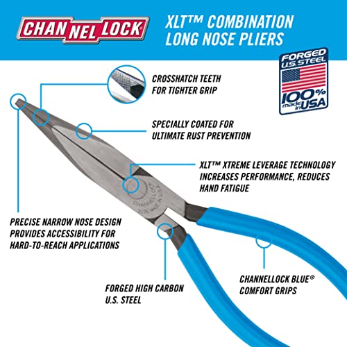 Image of Channellock 3026 6-Inch Long Nose Plier Blue, 6-Inch No Cutter