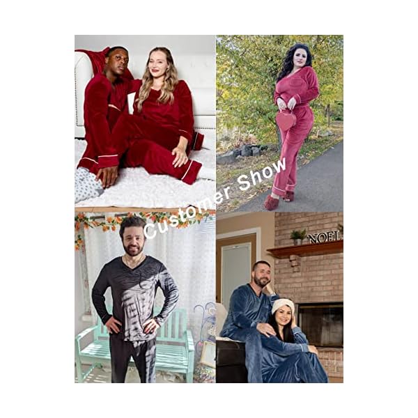 Ekouaer His Pajamas Sleepwear Matching Couple Christmas Pajamas Set with Pockets(Wine Red,S - Image 6