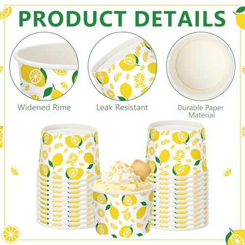 Image of Funnymoom 50 Pack Lemon Ice Cream Cups 9 oz Yellow Lemon Disposable Dessert Bowls Paper Soup Bowls Snack Cups for Hot or Cold Food for Summer Fruit Theme Baby Shower Wedding Birthday Party Supplies
