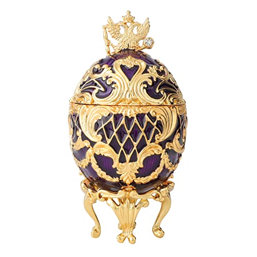 FASSLINO Easter Egg Trinket Boxes Classic Enamel Hand-Painted Vintage Ornaments Metal Craft Gift for Home Decor(Purple)