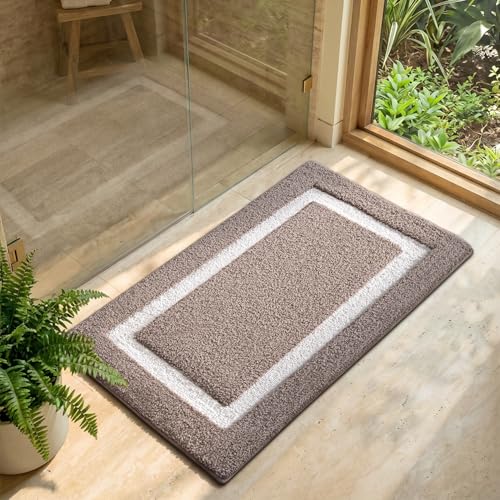 Image of Color&Geometry Mini Bathroom Rugs 16x24, Extra Soft Absorbent Microfiber Bath Rug, Non-Slip Bathroom mat, Washable Plush Bath Mats for Bathroom, Shower, Bathtub, Laundry, Dark Beige