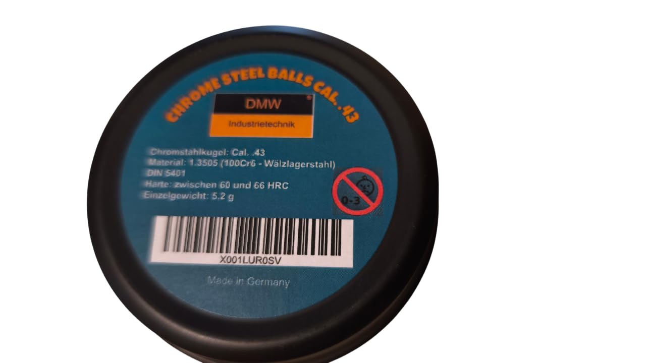 50 sfere Cal. 0.43 (10,850mm) in acciaio cromato temprato, qualità industriale, adatte per RAM T4E