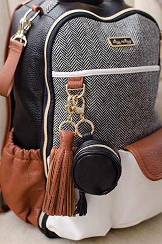 Image of Itzy Ritzy Pacifier Holder Case with Clip - Pacifier Case Includes Clasp to Easily Attach to a Diaper Bag or Purse, Measures 2.5 inch in Diameter and Holds 2 Pacifiers (Black)