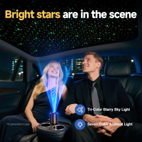 Image of Smart Car Air Freshener with Star Light & Diffusers Oil Refills, Auto On /Off Aroma Diffuser - Car Diffuser (150, Milliliters, Mahogany Teakwood)