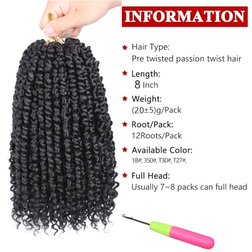 Xtrend 8 Inch 8Packs 12 Strands/Pack Short Black Pre-twisted Passion Twist Hair Pre looped Black Passion Twist Synthetic Braiding Hair Extensions for Black Women(1B#) - Image 2