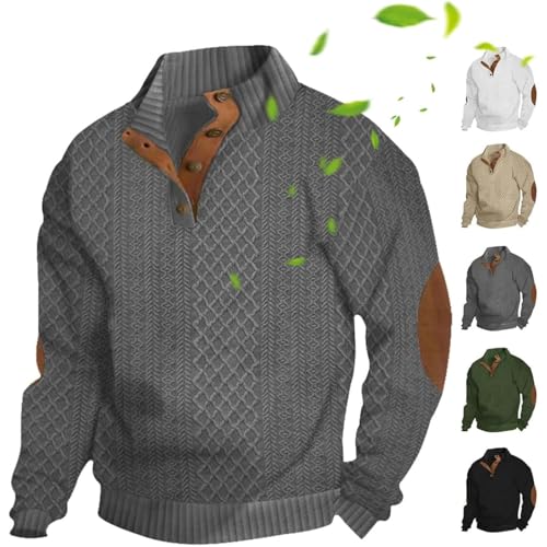 Men's Long Sleeve Cashmere Sports Sweater,Men's Outdoor Casual Stand Cashmere Button Long Sleeve Sweater 1/4 Sweater - Main Image