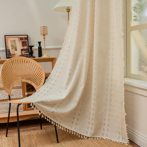 Deeprove Ivory Boho Curtain 72 inches Long for Living Room