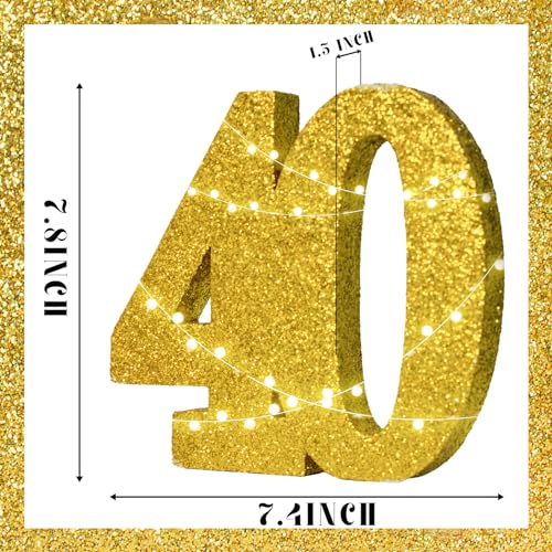 Image of 40th Birthday Decoration Gold Glitter 40th Table Centerpieces, 40th Anniversary Decoration Number 40 Table Topper Decor (Gold 40th)