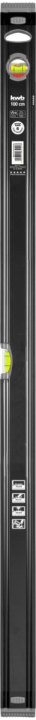 kwb Aluminium-Wasserwaage 100 cm - Stoßfeste Libelle - 0,5 mm/m Genauigkeit - VPA-Geprüft - Hoch präzise geschliffen - Inkl. Sturz-Schutz aus Gummi