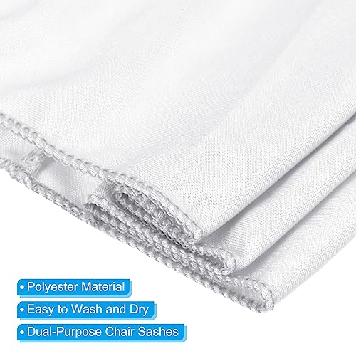 PATIKIL 13" x 5" Stretch Chair Sashes Bows, 25 Pack Elastic Chair Bands Sashes with Buckle Slider for Wedding Banquet Decorations White - Image 3