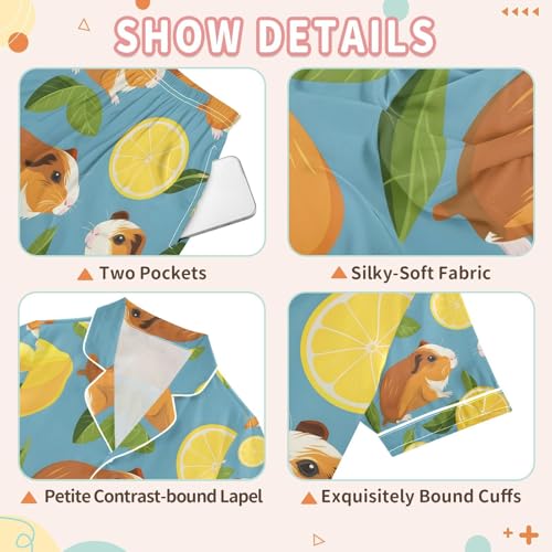 senya Guinea Pig Lemon Satin Summer Pajama Sets Silk Short Sleeve Button Down Sleepwear3