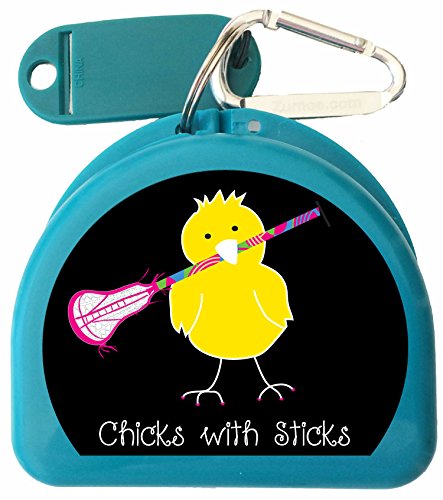 Zumoe Lacrosse Mouthguard Case – Retainer, Dental Guard & Aligner Holder with Secure Carabiner Clip, Writable Name Tag, and Lax Chick Design