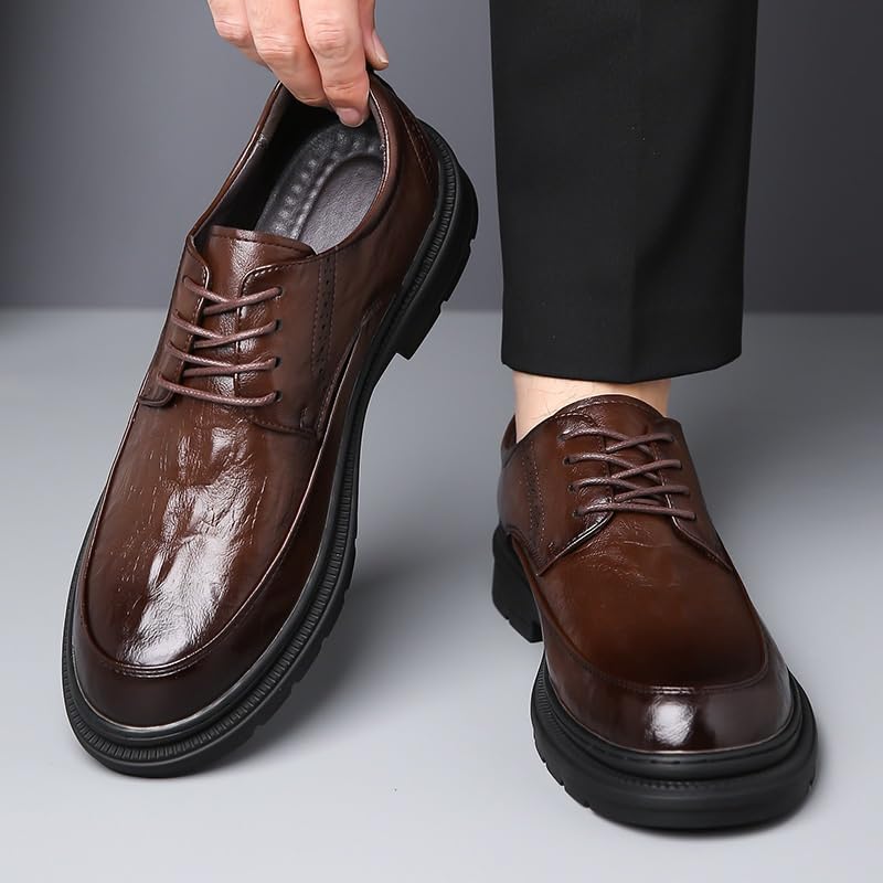 Men's Classic Retro Round-Toe Oxfords Genuine Leather Casual Lace-Up Formal Business Platform Dress Shoes2