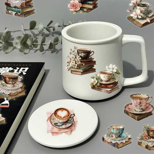 Image of 50 PCS Vintage Coffee Book Stickers for Scrapbooking Journaling Junk Journal Supplies -Retro Reading Sticker Waterproof Transparent PET Aesthetic Decals for Resin Crafts Decorative Art Crafts (Read)