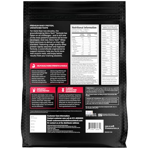 Image of MuscleTech Nitro-Tech Whey Gold Protein Powder | 24 g Protein & 5.4 g BCAAs Per Serving | Supports Lean Muscle & Faster Recovery | Double Rich Chocolate | 450 g