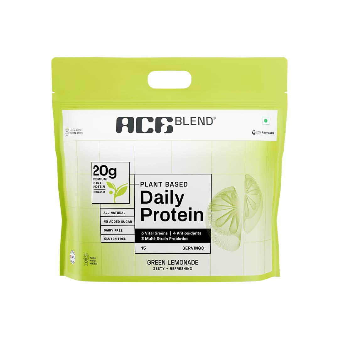 Ace Blend Daily 20G Plant Protein (30 Servings)| Pea & Brown Rice Isolate | 3 Vital Greens 4 Antioxidants 3 Probiotics | Boosts Strength, Recovery & Fat Loss | No Added Sugar | Unisex | Green Lemonade