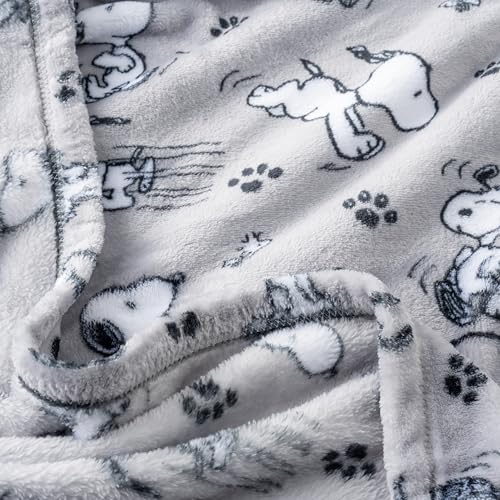 Image of Berkshire Blanket Peanuts VelvetLoft Cute Character Snoopy Plush Throw Blanket,Peanuts Poses and Paws Grey,Throw 55 in x 70 in (Official Peanuts Product)