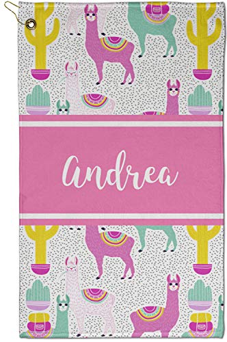 RNK Shops Personalized Llamas Golf Towel - Poly-Cotton Blend - Small w/Name or Text