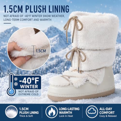 Image of ZHENAIYISHENG Faux Fur Boots for Women - Fuzzy Fluffy Furry Water Resistant Snow Boots for Women - Anti-Slip with Cotton Sponge Lined and TPR Rubber Sole Black White Fur Boots