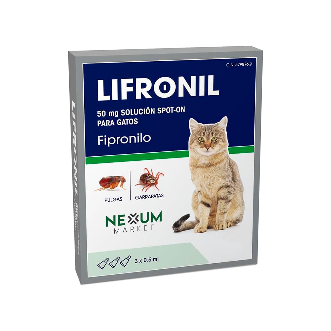 Pipetas Gatos LIFRONIL x3 Pipetas contra Pulgas y Garrapatas | Apto para Todo Tipo de Gatos a Partir de 2 Meses y más de 1 kg de Peso | Protección hasta 5 Semanas | Nexum Market (Pack de 1 Unidad)