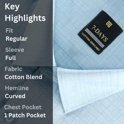 Image of 7-DAYS Premium Men's Formal Shirts - Cotton Rich, Textured Self-Design, Full Sleeve, Regular Fit, Wrinkle Resistant, with Pocket - Perfect for Office
