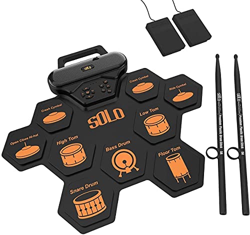 SOLO SD-50 Batterie électronique, Roll Up Drum Practice Pad Rechargeable Intégré à deux haut-parleurs 3W/Pédales de batterie/Baguettes/Cadeau d'anniversaire de vacances pour enfants, de AUPHY