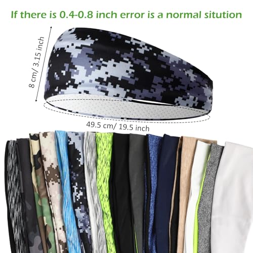 Image of Foaincore 16 Pcs Sports Headbands for Men Breathable Mesh Workout Sweatbands Elastic Moisture Wicking Stretchy Wide Hair Bands for Women Sports Running Basketball Yoga