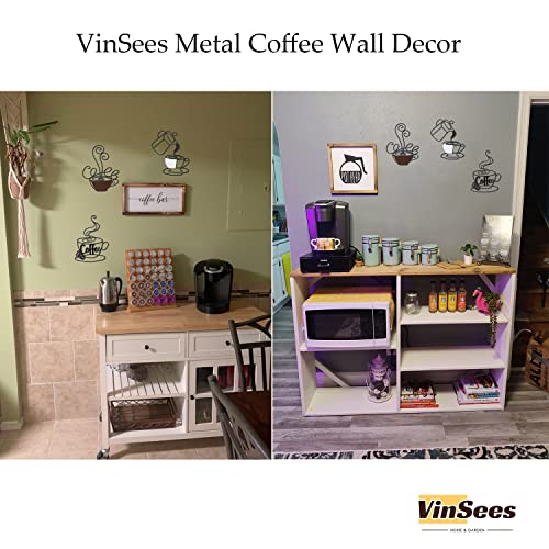 Vinsees Coffee Wall Art Decor, Metal Wire Coffee Bar Signs Decor For Kitchen Decoration, Coffee Bar Decor,9.8 Inch Set Of 3 Black,Coffee Cup Iron Wire One Line Wall Art For Kitchen Dining Room #TOP2